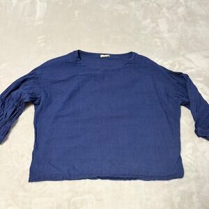 Matta Pinstripe Pleated Sleeve Blouse Women Blue size S Cotton Boxy Top